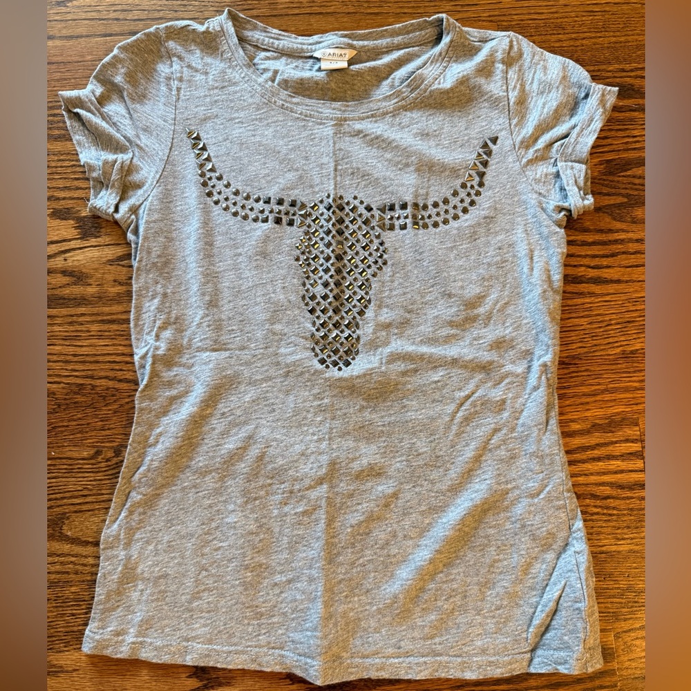 Ariat Gray Short-Sleeve Studded Longhorn Tee